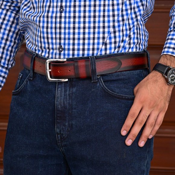 Full Grain Men's Vintage Sun Maroon Buffalo Leather Belt Free Personalization - Picture 8 of 14